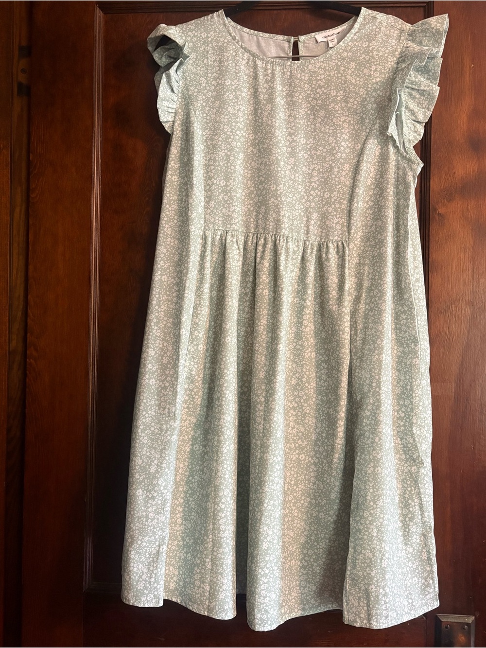 Women’s Light Mint Floral Ruffle Sleeve Dress